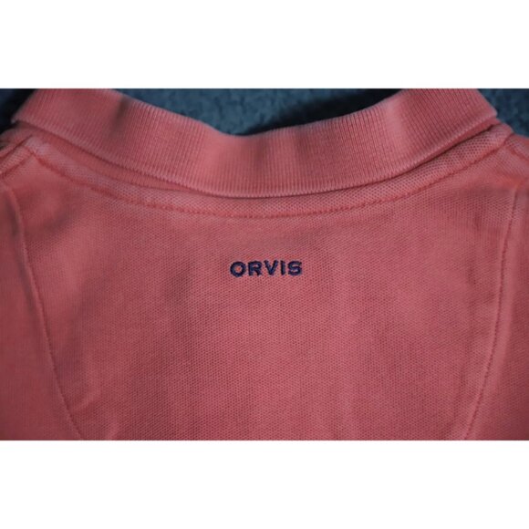 Orvis Golf Polo Shirt Mens XL Orange Spread Collared Spell Out Logo Embroidered - Picture 6 of 9